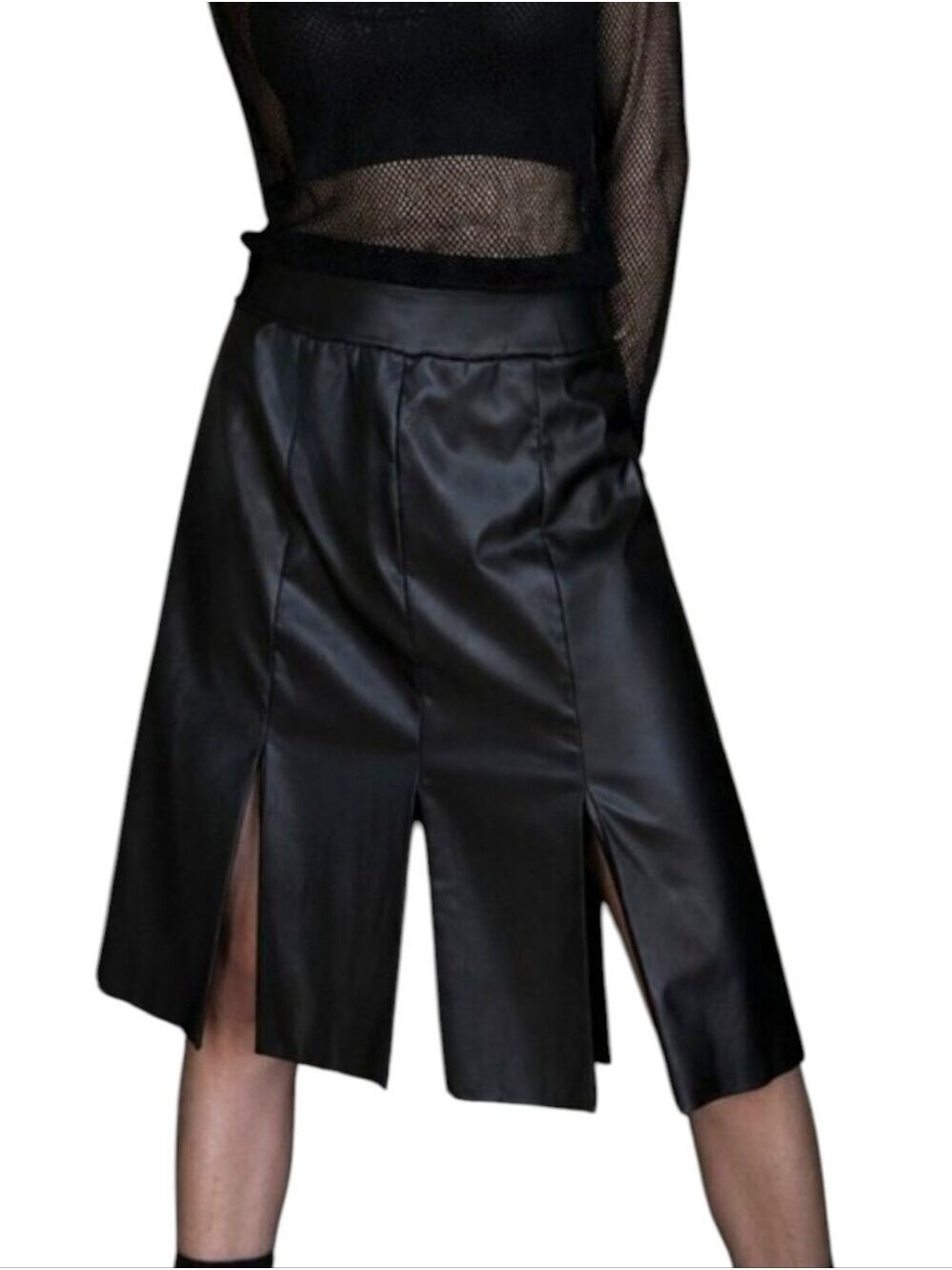 Vtg Nira Nira Black Satin Car Wash Panel Midi Skirt Sz 10 90s Goth Witchy